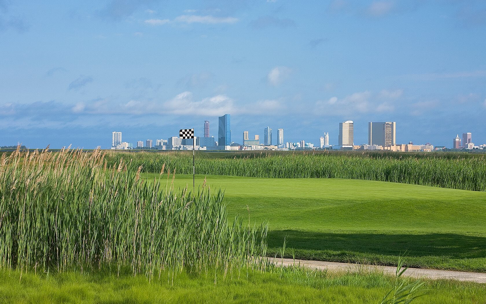 Seaview golf course with city skyline in the background